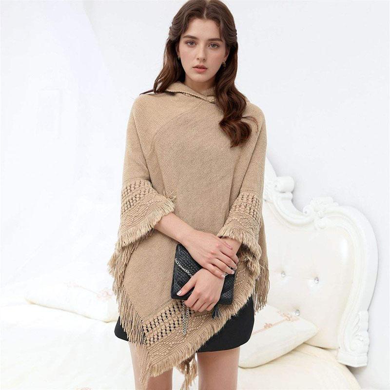 Custom Fabric and Pattern Winter Traditional Ethnic Pleated Knitted Women Ladies Pocket Poncho Coat Online Clothes Supplier